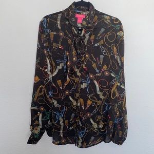 CATHERINE MALANDRINO Tie Neck Long Sleeve Blouse